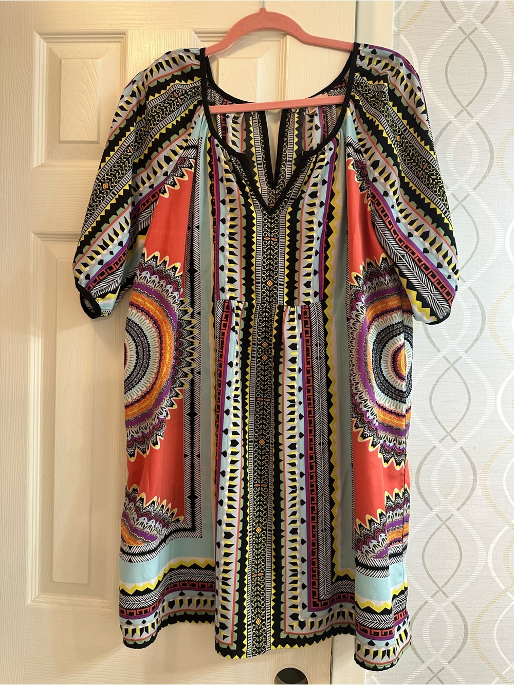 Women's Coral Printed V-Neck Boho Dress